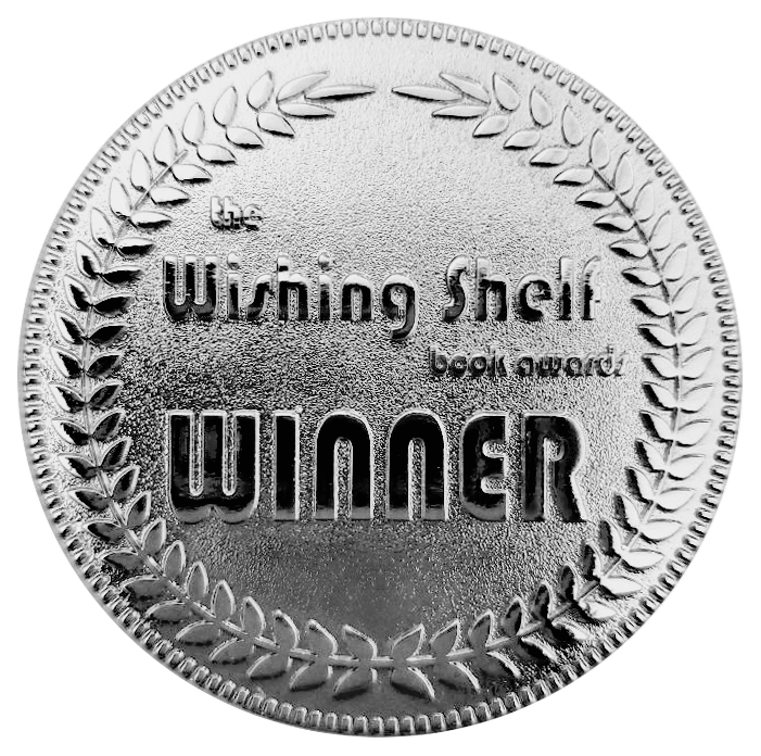 Silver circular medal with graphic text that reads "Wishing Shell Winner"